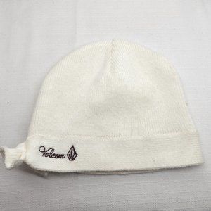 Volcom Womens Ivory White OS Knit Beanie Tie Side Cap Hat Warm Outdoors Ski